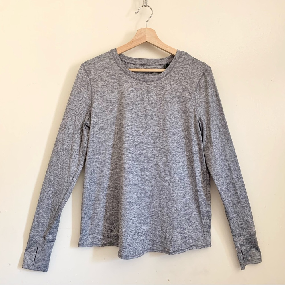 Athleta Gray Heathered Crewneck Long Sleeves Athletic Top Medium